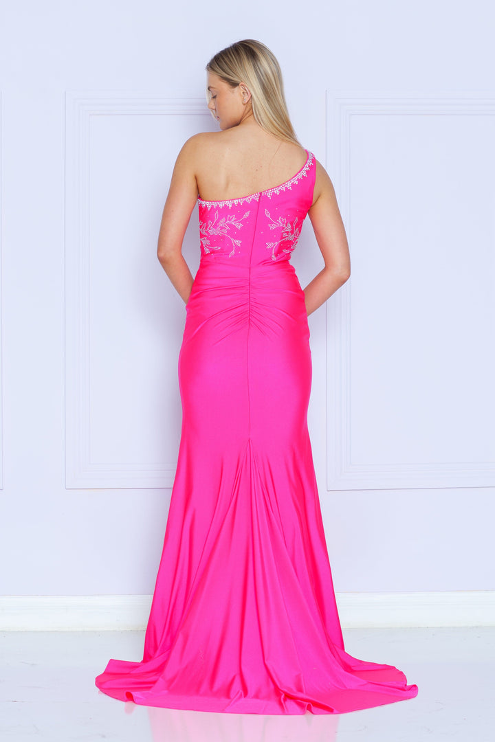 Fitted Embroidered One Shoulder Gown by Poly USA 9136