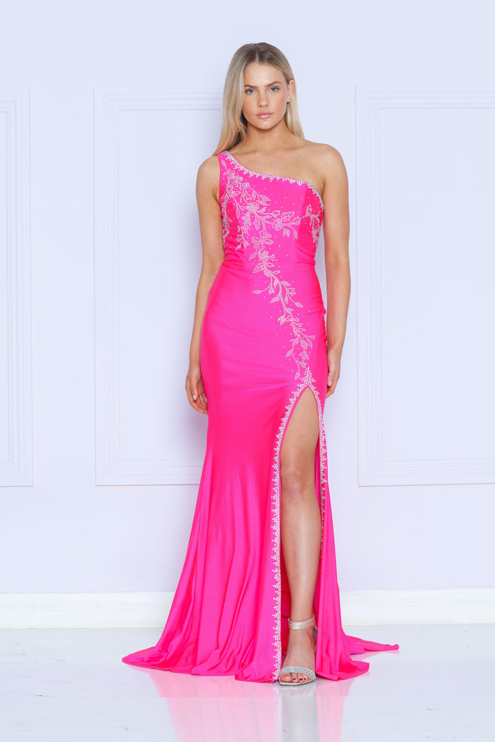 Fitted Embroidered One Shoulder Gown by Poly USA 9136