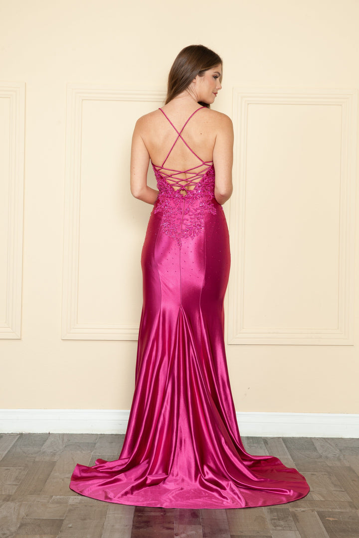 Fitted Embroidered Slit Gown by Poly USA 9142