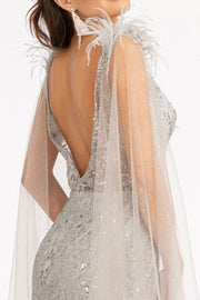 Fitted Glitter Cape Sleeve Gown by Elizabeth K GL3047