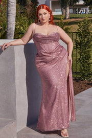 Fitted Glitter Corset Cowl Gown by Ladivine CD254