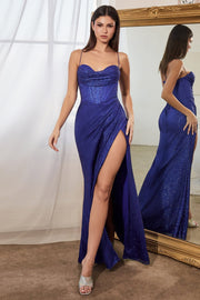 Fitted Glitter Corset Cowl Gown by Ladivine CD254