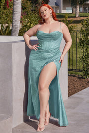 Fitted Glitter Corset Cowl Gown by Ladivine CD254