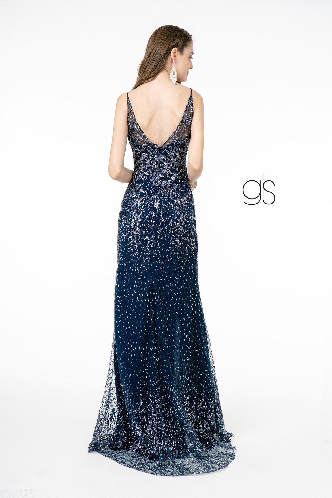 Fitted V-Neck Glitter Gown by Elizabeth K GL1844