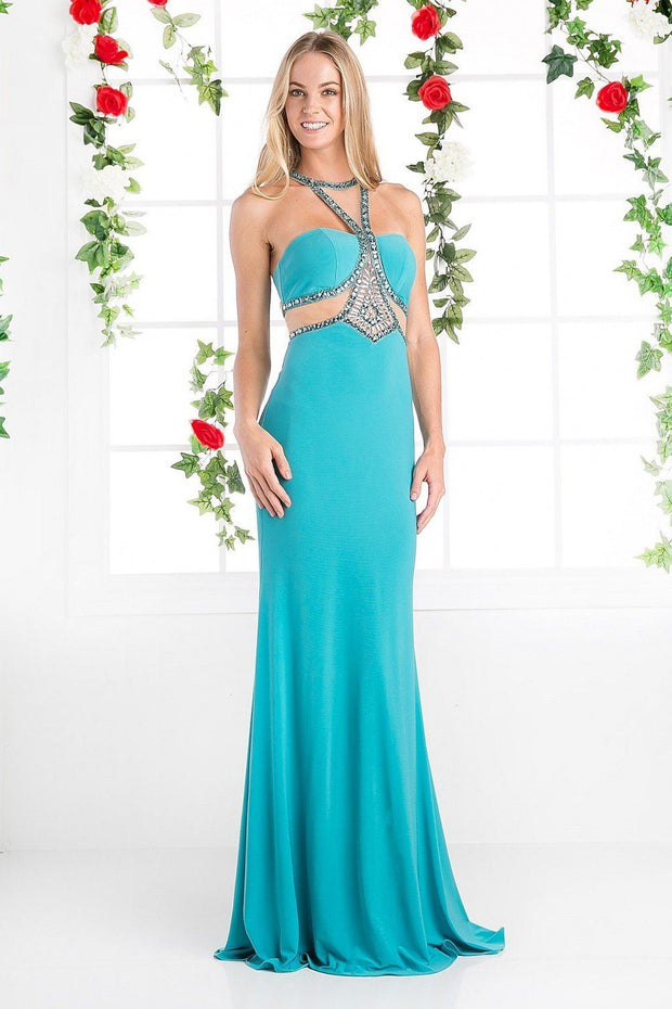 Fitted Gown with Sheer Cutouts by Cinderella Divine CP812