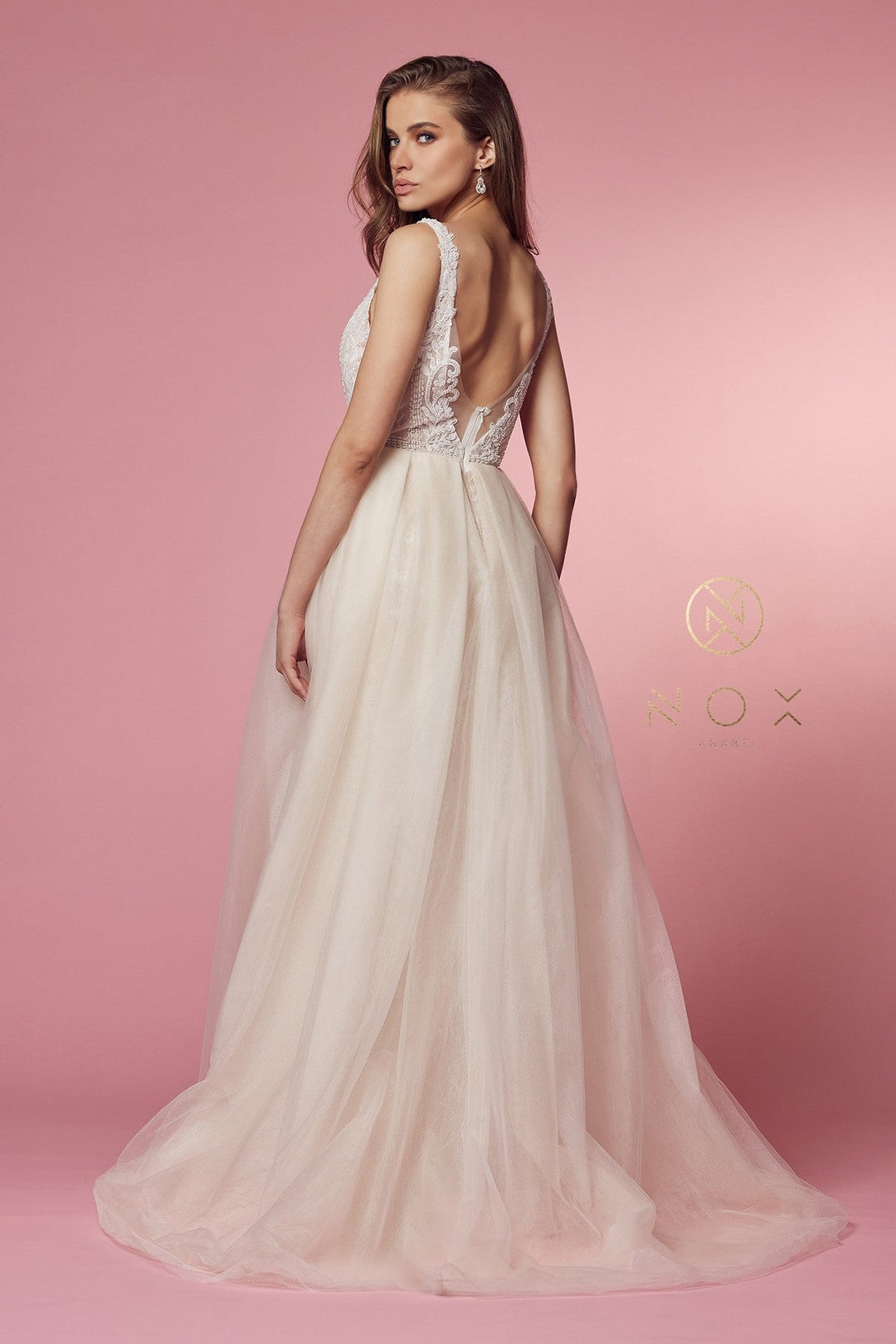 Fitted Lace A-line Tulle Gown by Nox Anabel E474