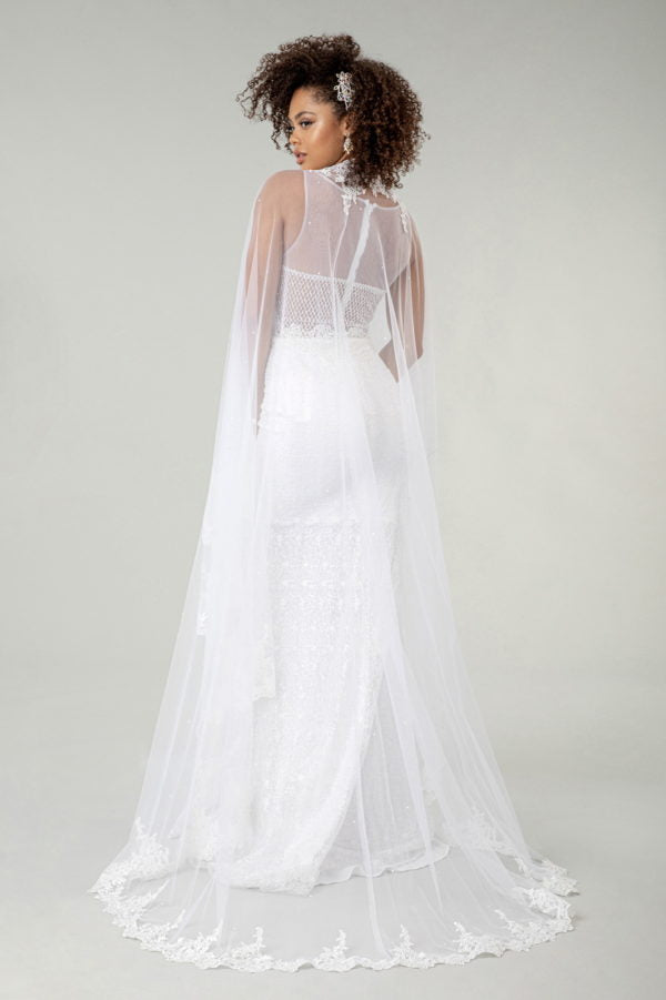 Fitted Lace Cape Wedding Gown by Elizabeth K GL1918