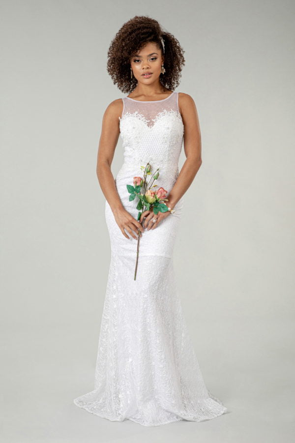 Fitted Lace Cape Wedding Gown by Elizabeth K GL1918