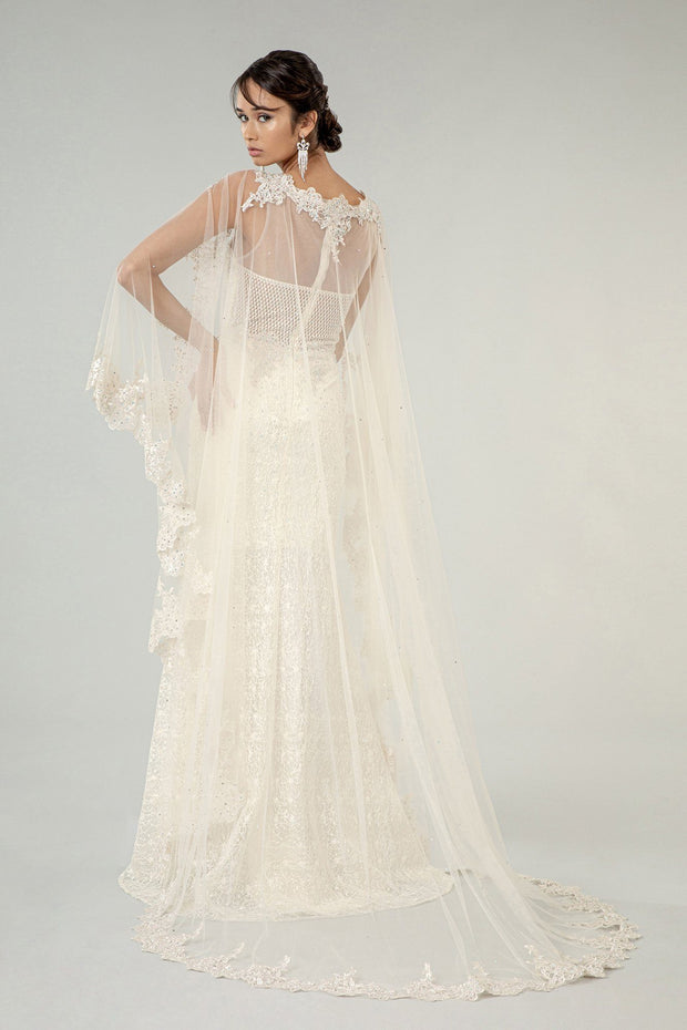 Fitted Lace Cape Wedding Gown by Elizabeth K GL1918