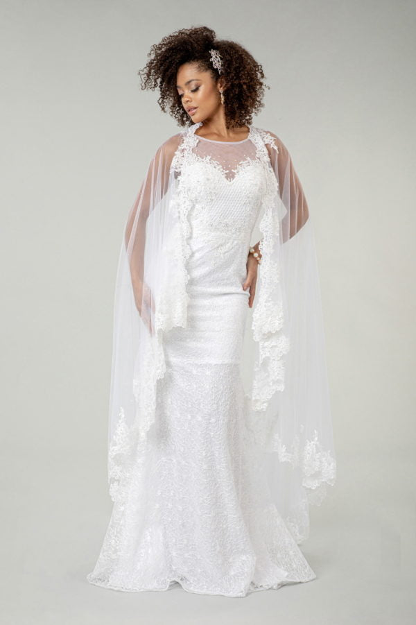 Fitted Lace Cape Wedding Gown by Elizabeth K GL1918