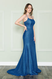 Fitted Lace-Up Back Glitter Gown by Poly USA 8878