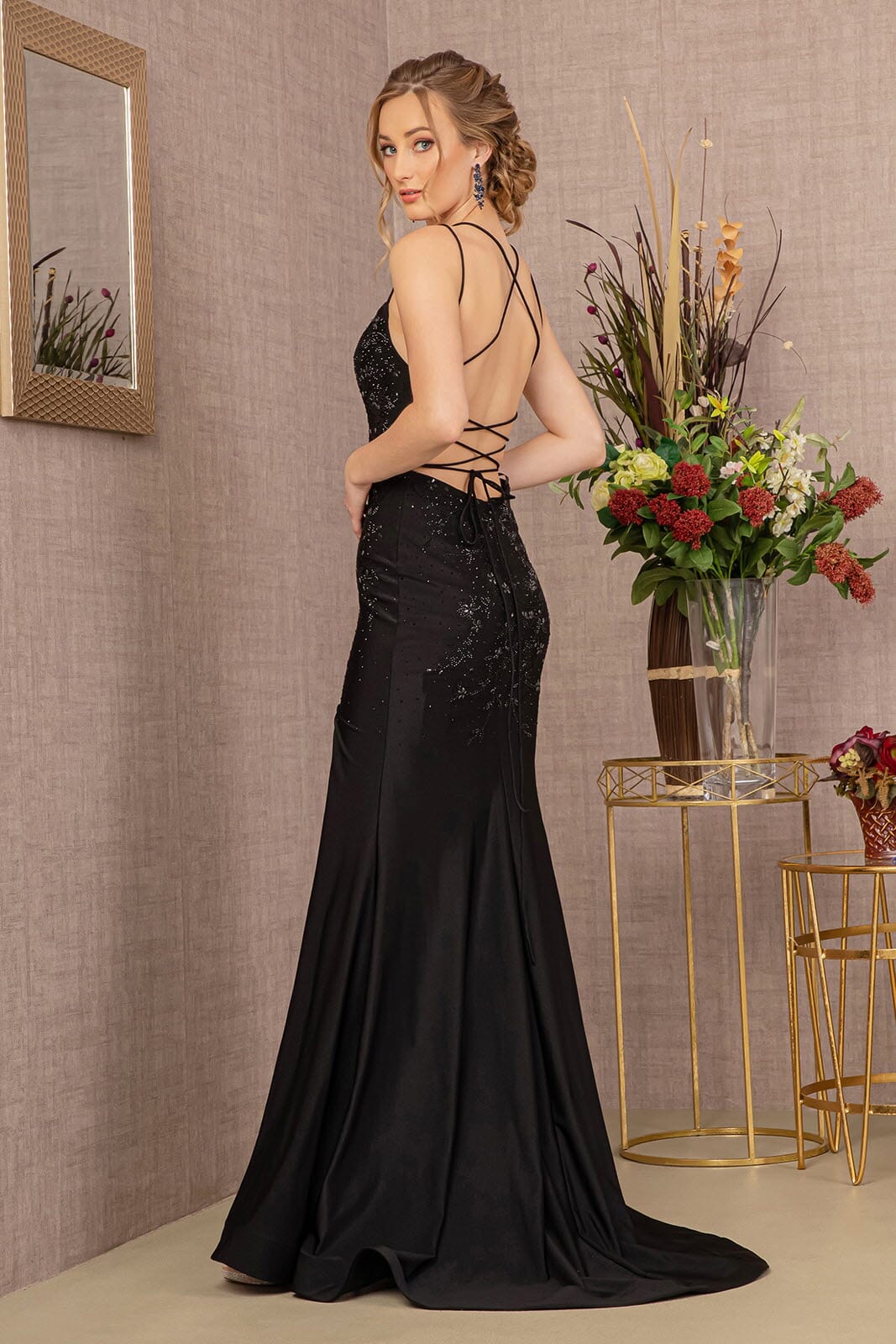 Fitted Lace-Up Back Jersey Gown by GLS Gloria GL3141