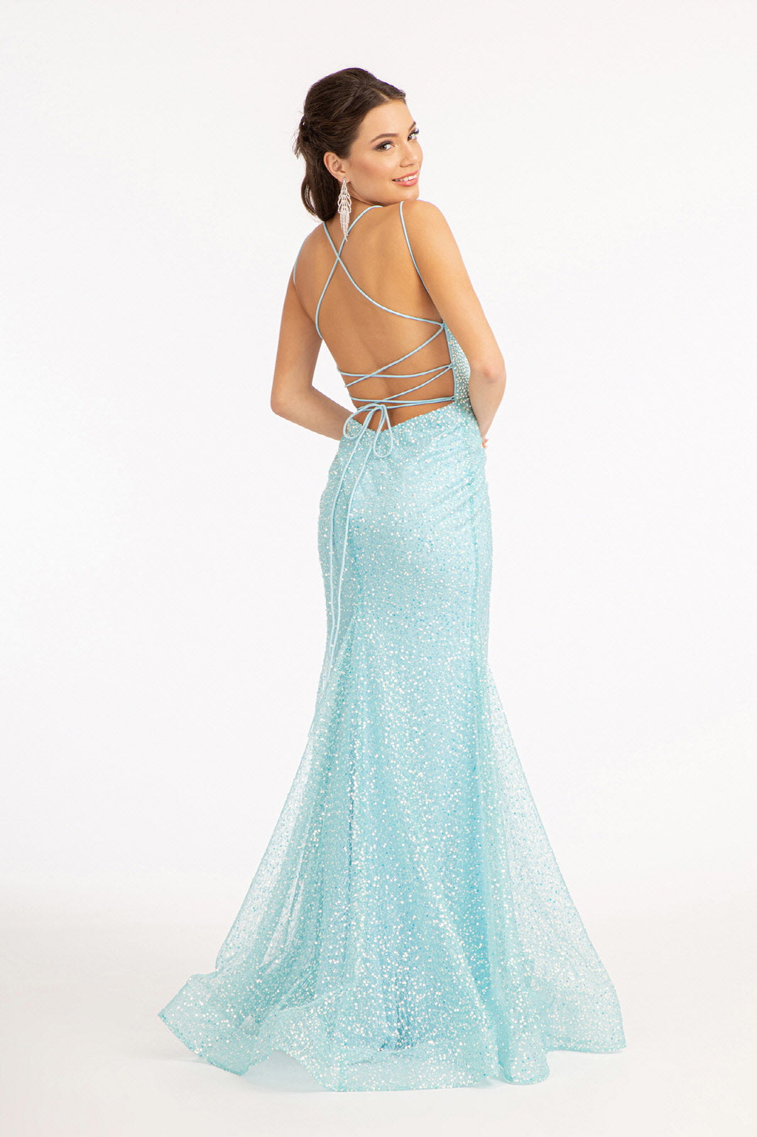 Fitted Lace-Up Embellished Gown by Elizabeth K GL3052