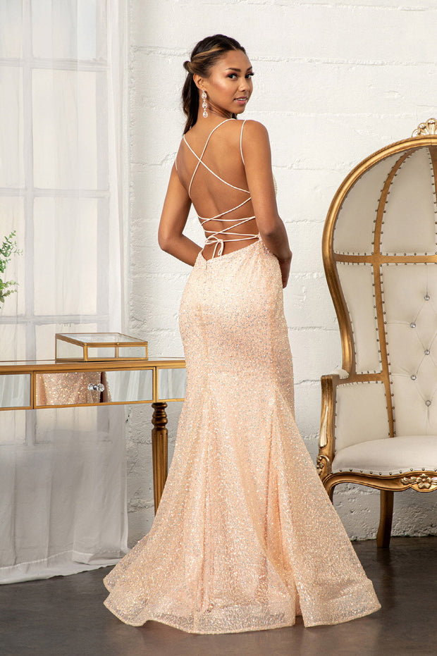 Fitted Lace-Up Embellished Gown by Elizabeth K GL3052
