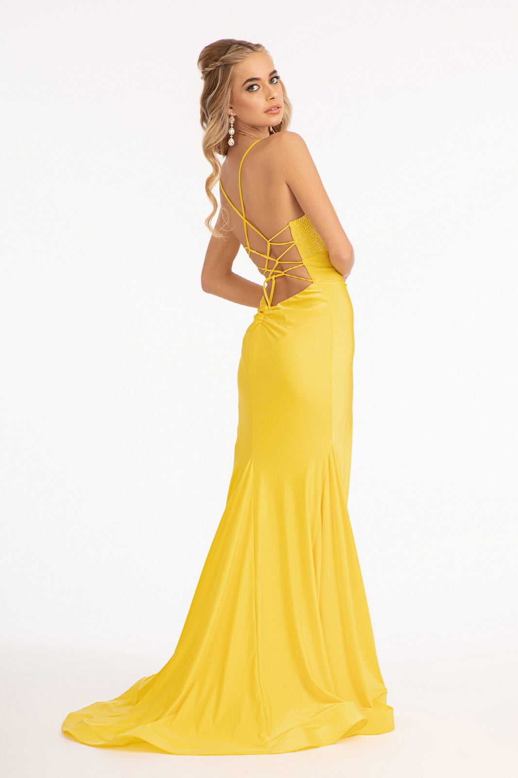 Fitted Lace-Up Jersey Gown by Elizabeth K GL3035