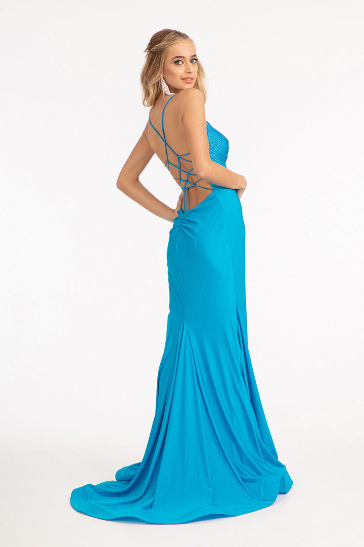 Fitted Lace-Up Jersey Gown by Elizabeth K GL3035