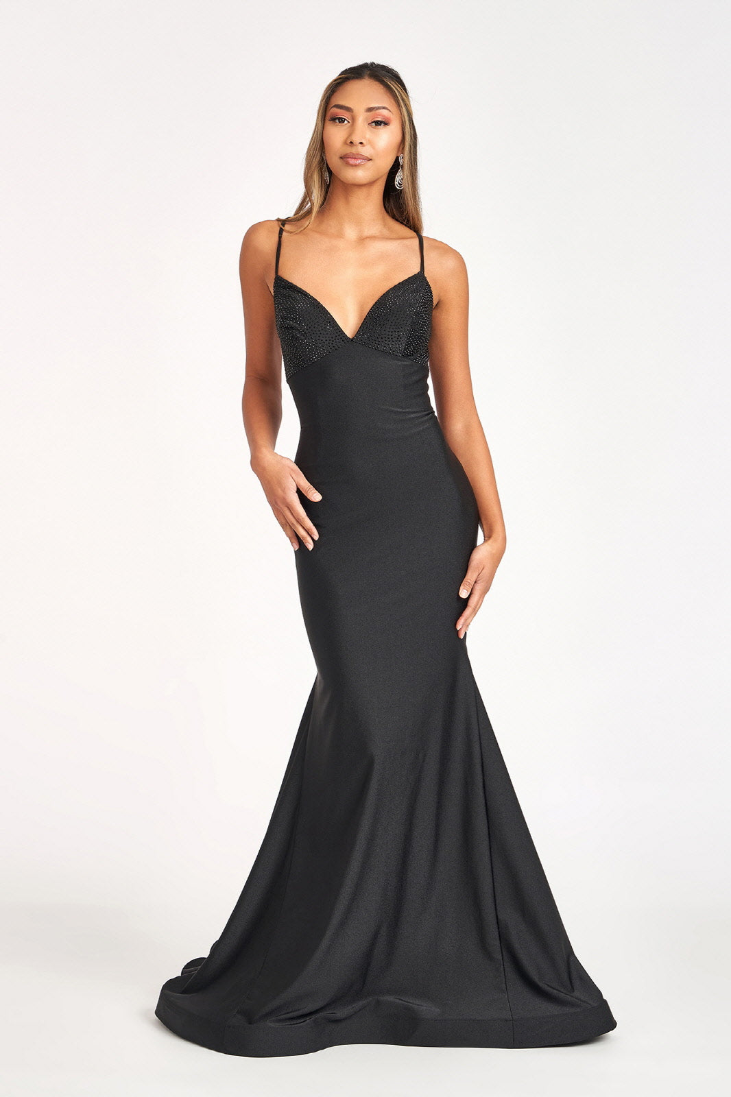 Fitted Lace-Up Jersey Gown by Elizabeth K GL3035