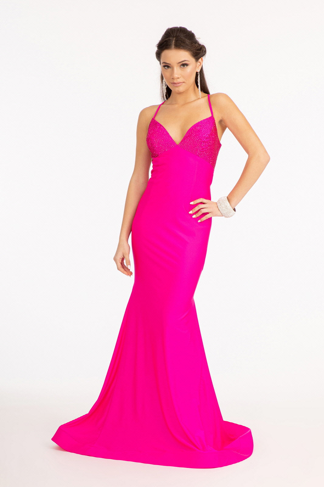 Fitted Lace-Up Jersey Gown by Elizabeth K GL3035