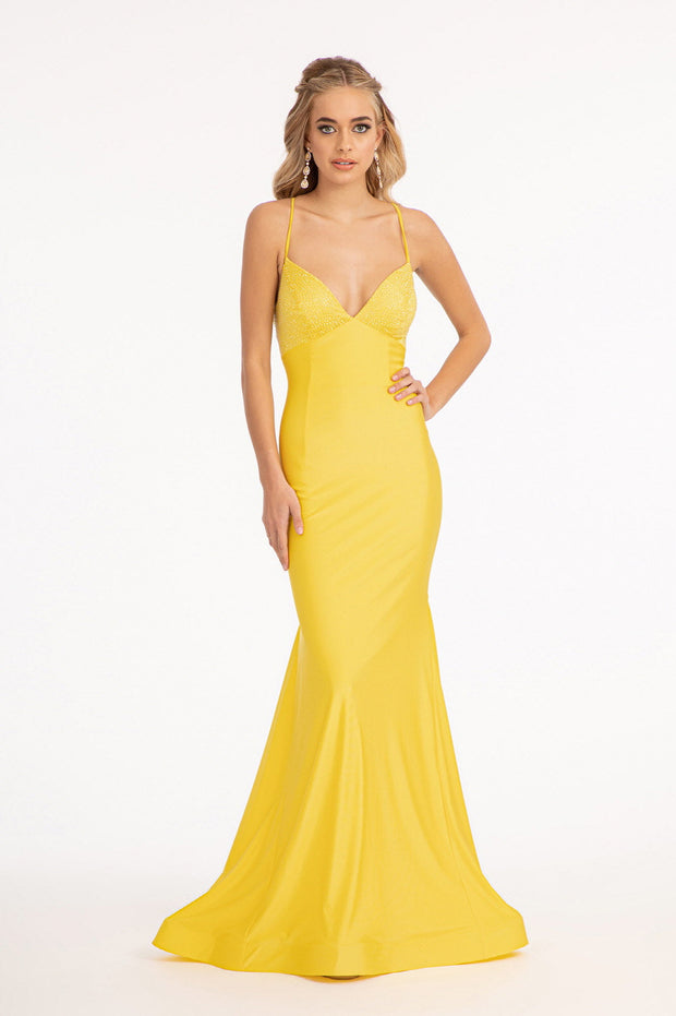Fitted Lace-Up Jersey Gown by Elizabeth K GL3035