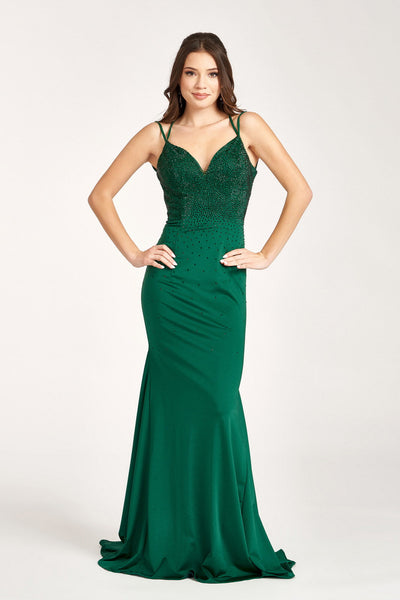 Fitted Lace-Up Rhinestone Gown by Elizabeth K GL3036