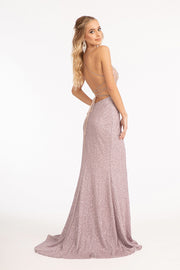 Fitted Lace-Up Sequin Gown by Elizabeth K GL3006