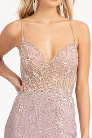 Fitted Lace-Up Sequin Gown by Elizabeth K GL3006
