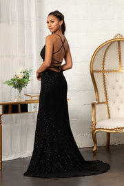 Fitted Lace-Up Sequin Gown by Elizabeth K GL3006