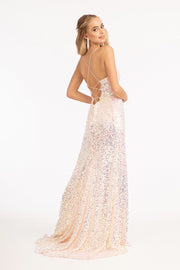 Fitted Lace-Up Sequin Gown by Elizabeth K GL3051