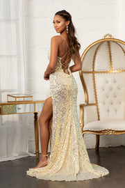 Fitted Lace-Up Sequin Gown by Elizabeth K GL3051