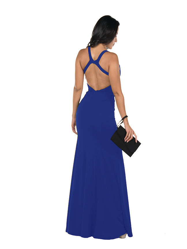 Fitted Long Deep V-Neck Dress by Poly USA 8298