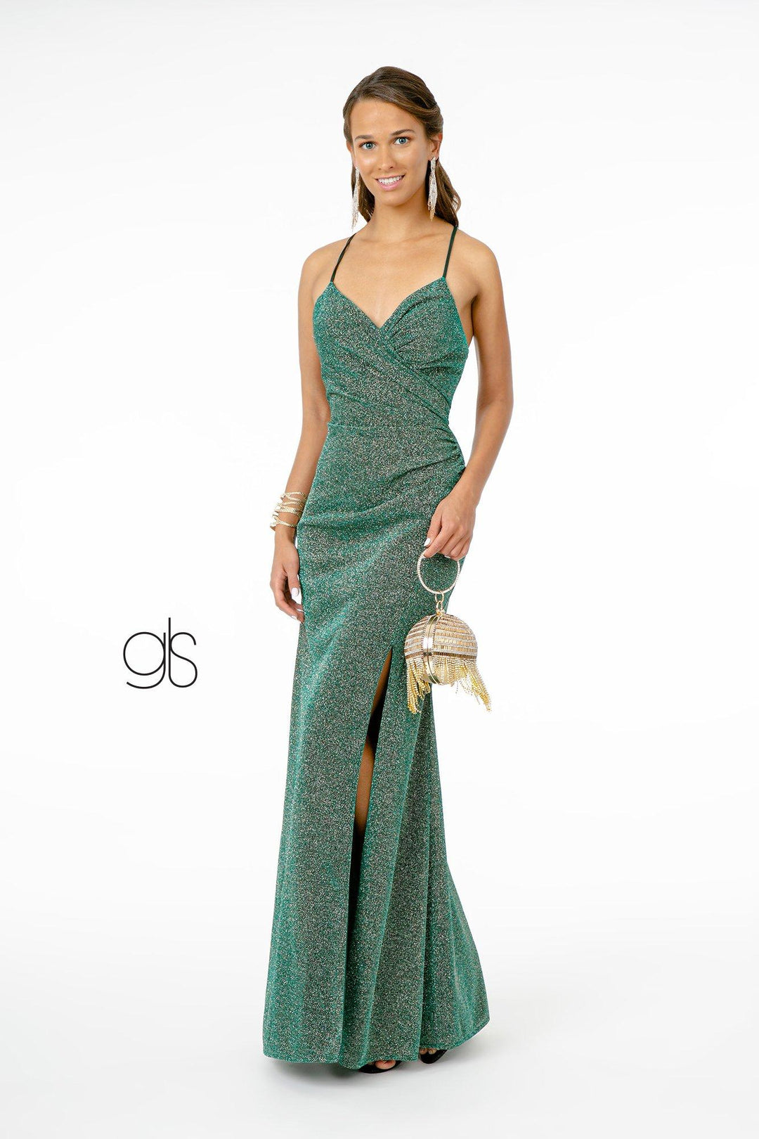 Fitted Long Glitter Crepe Dress with Corset Back by Elizabeth K GL1831