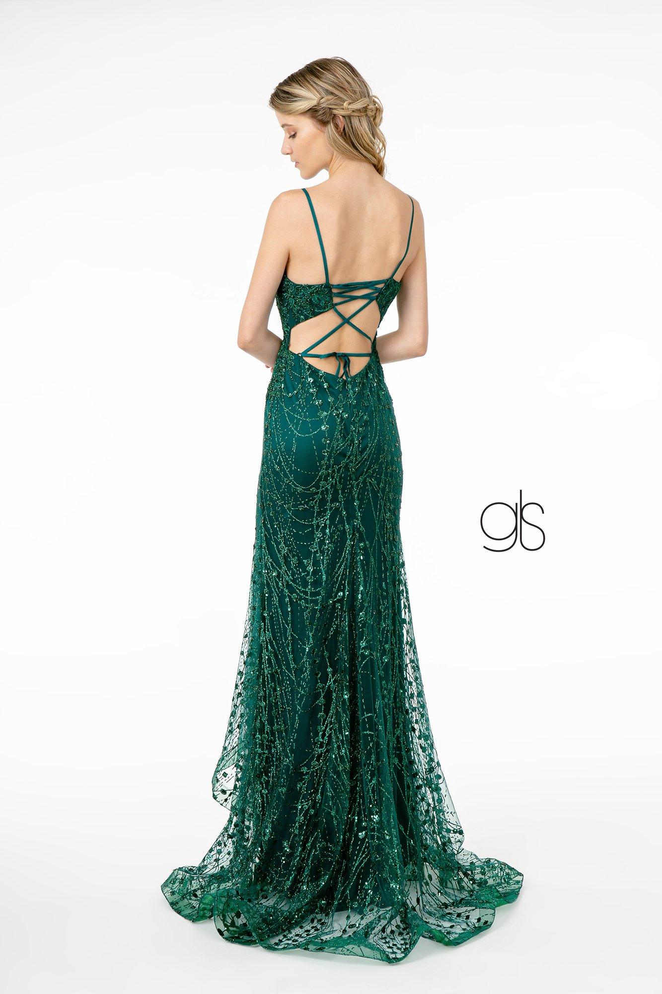 Fitted Long Glitter Dress with Corset Back by Elizabeth K GL2938 ABC Fashion