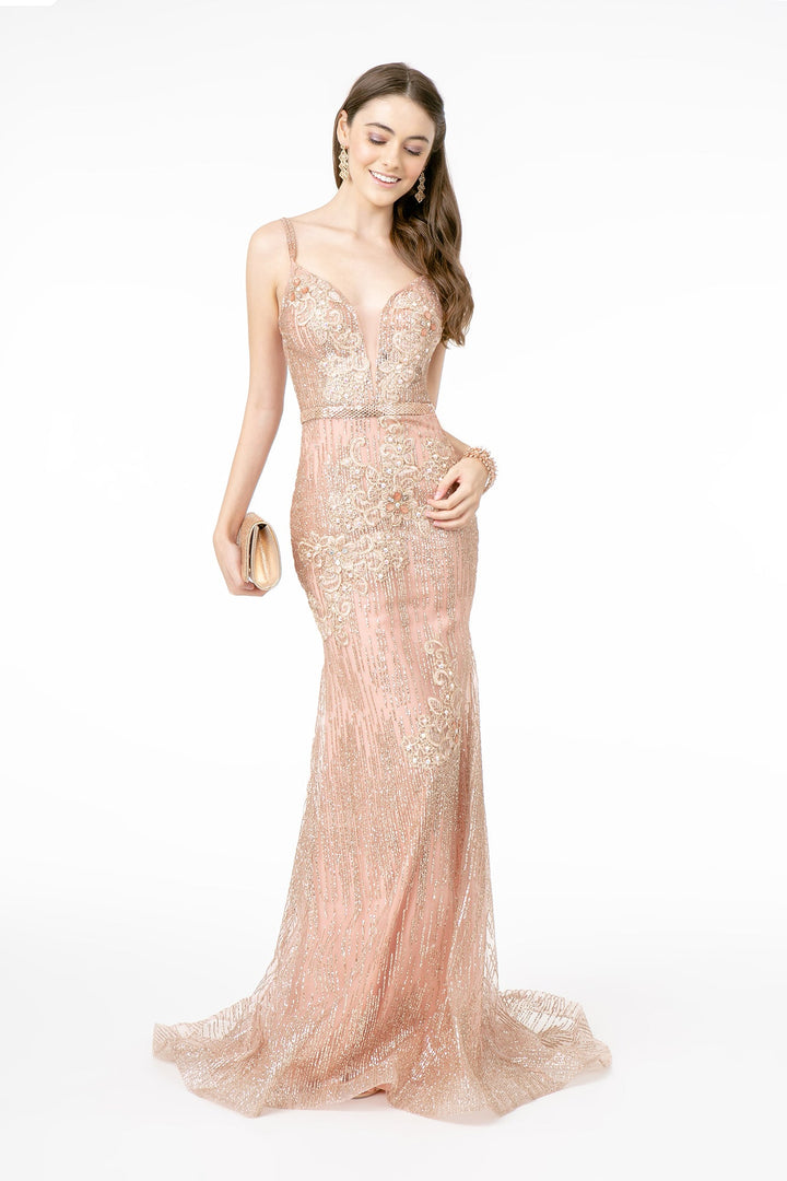 Fitted Long Glitter Print Dress by Elizabeth K GL2889