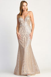 Fitted Long Glitter Print Sleeveless Dress by Adora 3037