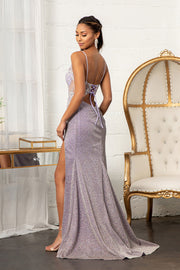 Fitted Long Glitter Slit Dress by Elizabeth K GL3030
