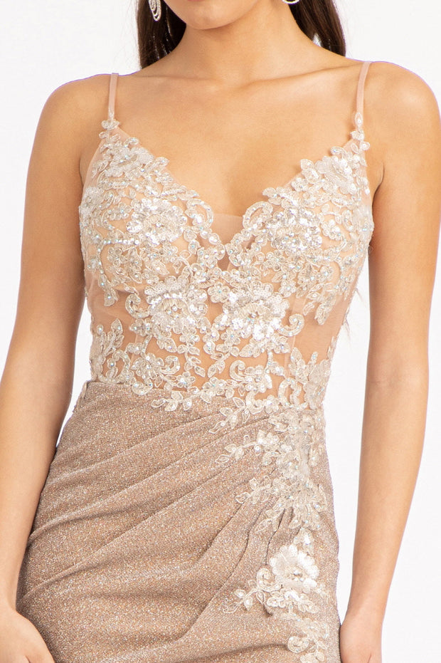 Fitted Long Glitter Slit Dress by Elizabeth K GL3030