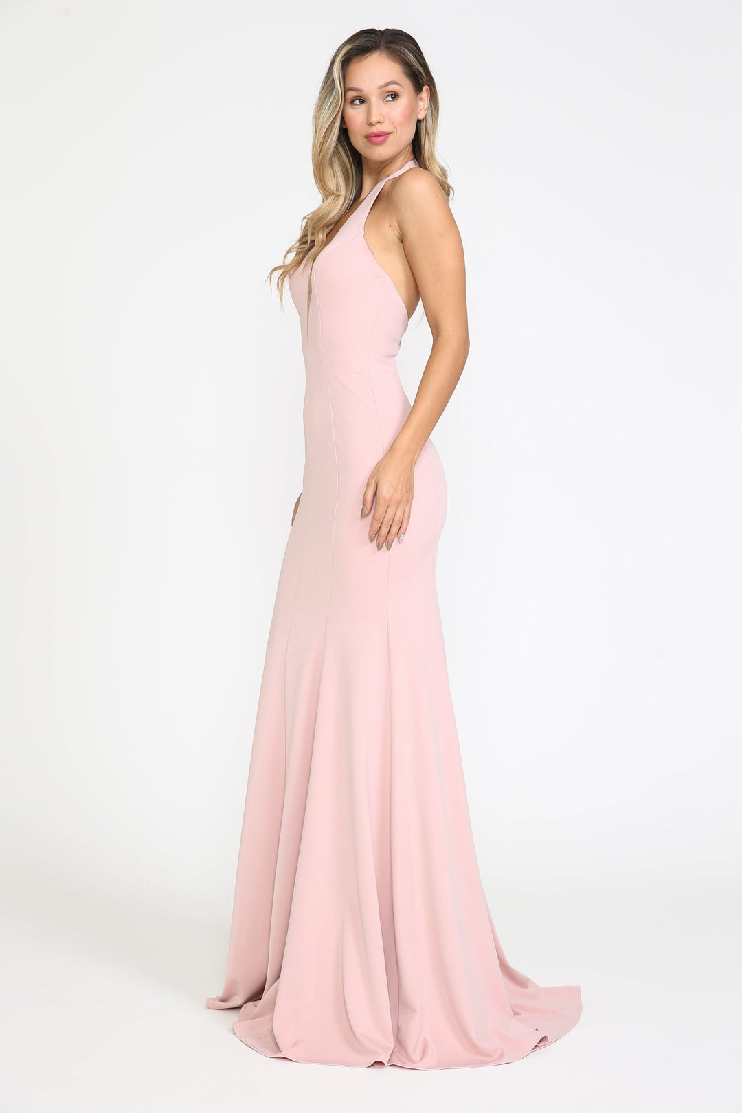 Fitted Long Halter Jersey Dress by Poly USA 8262