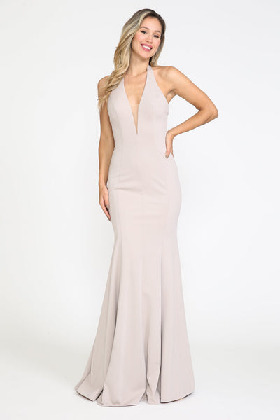 Fitted Long Halter Jersey Dress by Poly USA 8262
