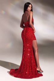 Fitted Long Halter Sequin Dress by Ladivine CD883