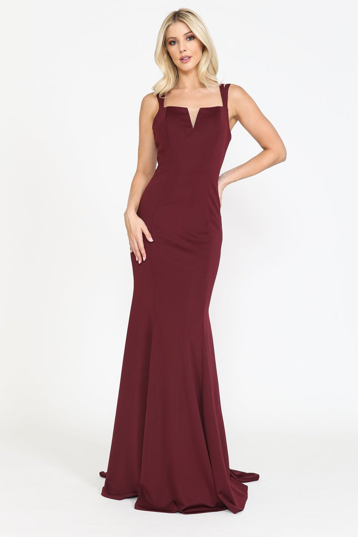 Fitted Long Jersey V-Neck Dress by Poly USA 8392