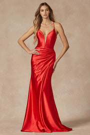 Fitted Long Jersey V-Neck Slit Dress by Juliet 299