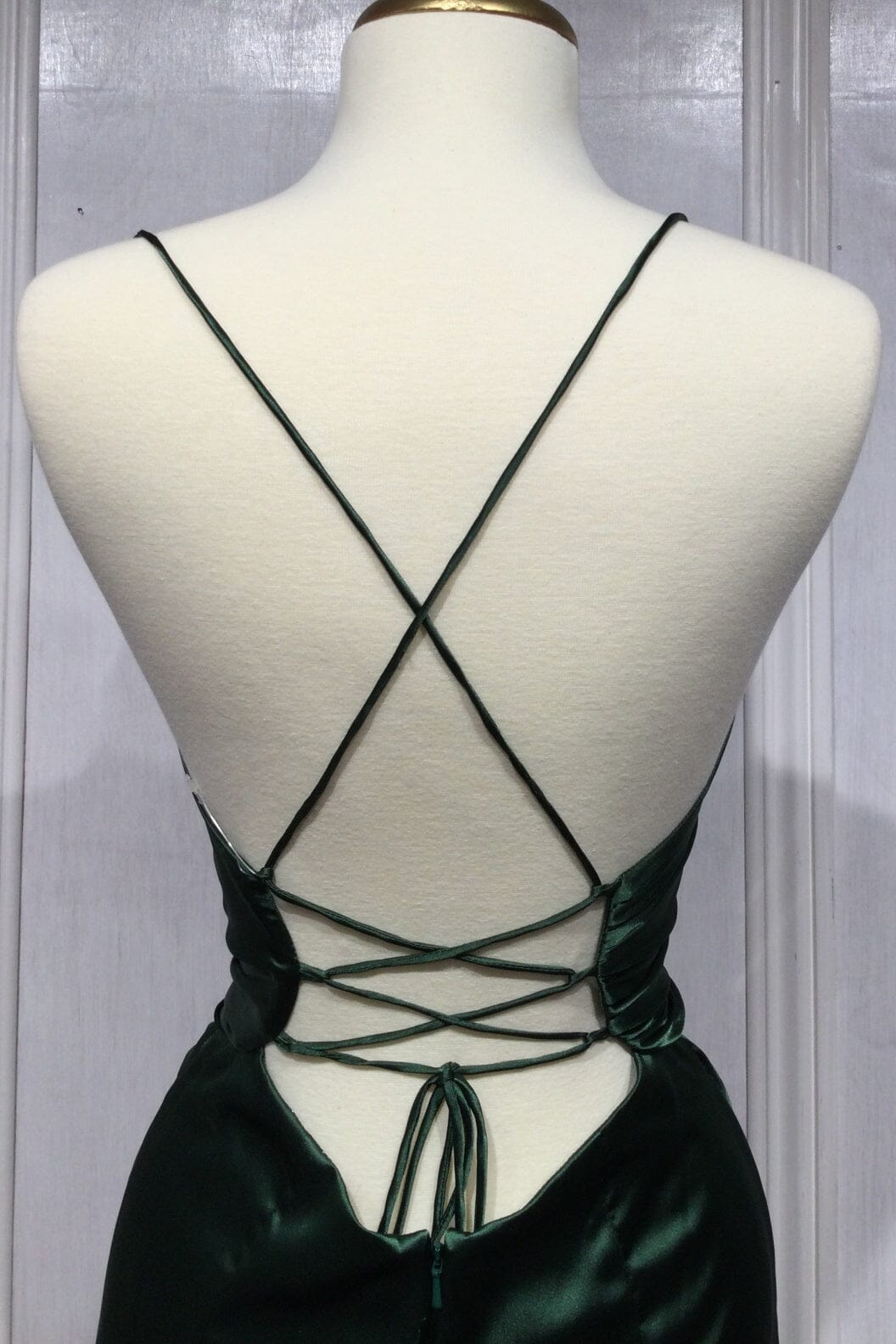 Fitted Long Lace-Up Back Satin Slit Dress Ladivine BD111 ABC Fashion Fitted Long Lace-Up Back Satin Slit Dress Ladivine BD111 ABC Fashion