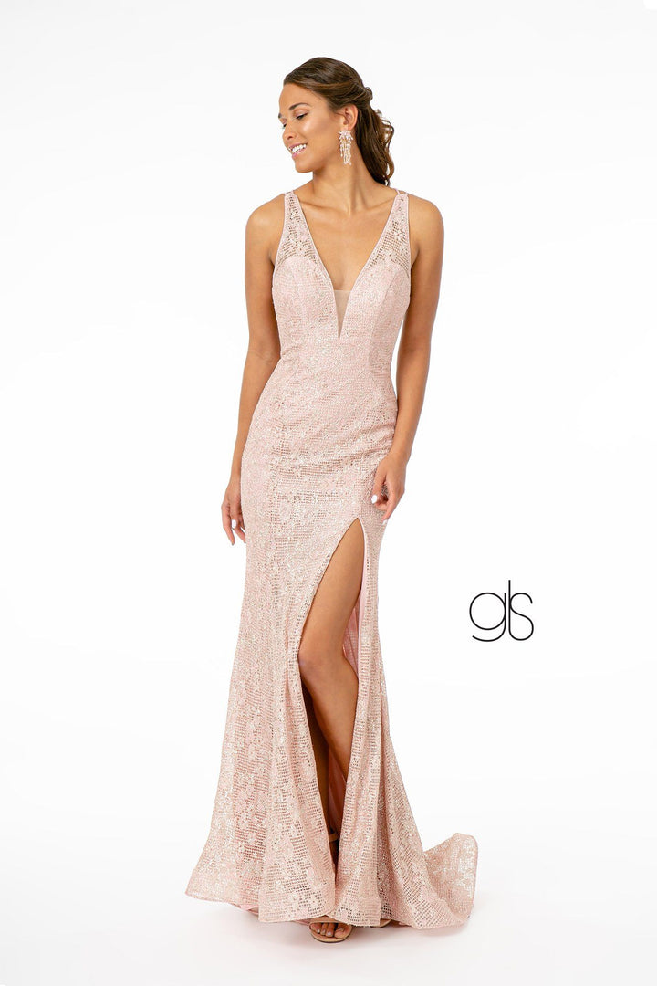 Fitted Long Metallic Floral Lace Dress by Elizabeth K GL2898