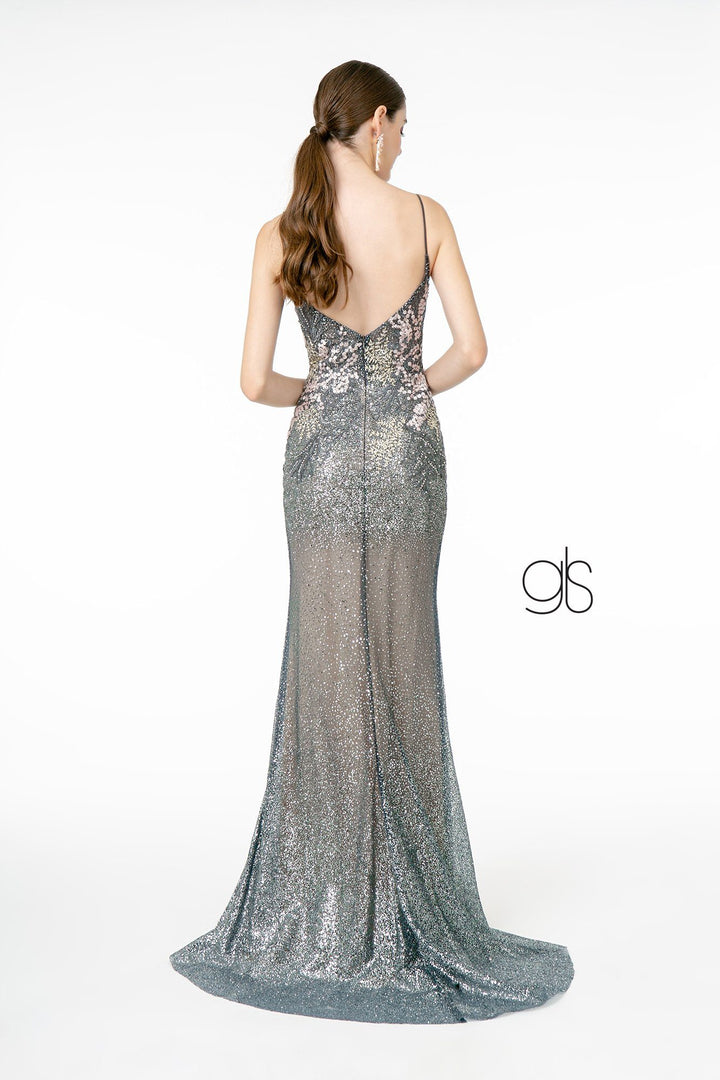 Fitted Long Metallic Glitter Ombre Dress by Elizabeth K GL2929