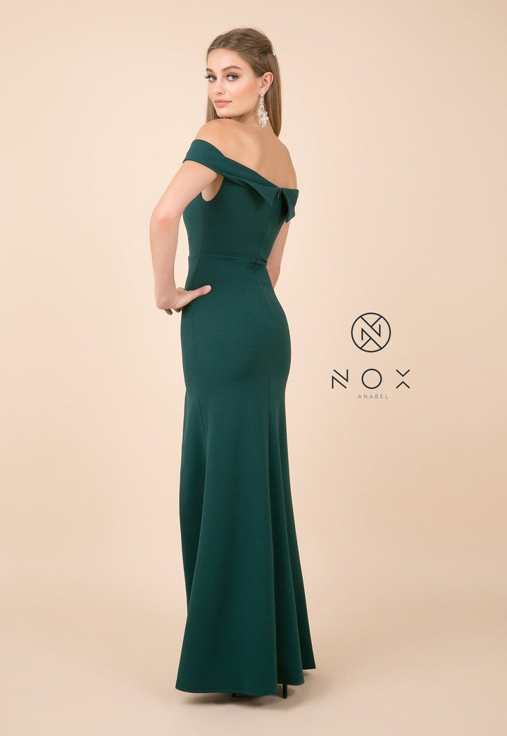 Fitted Long Off Shoulder Dress with High Slit by Nox Anabel K401-Long Formal Dresses-ABC Fashion
