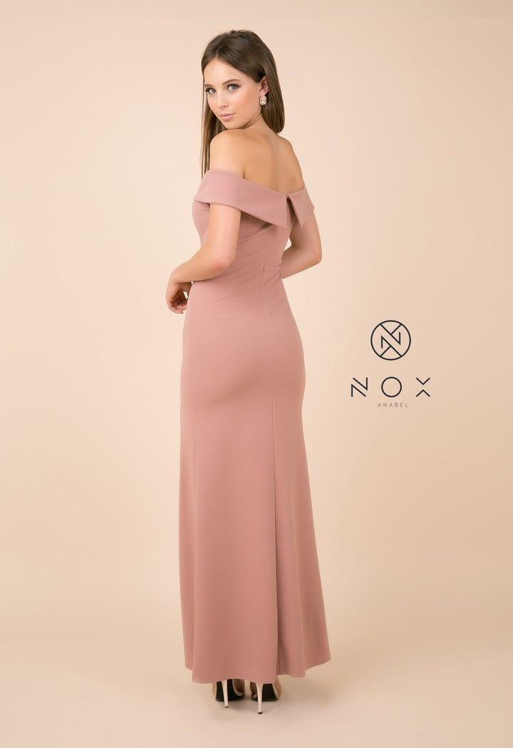 Fitted Long Off Shoulder Dress with High Slit by Nox Anabel K401-Long Formal Dresses-ABC Fashion