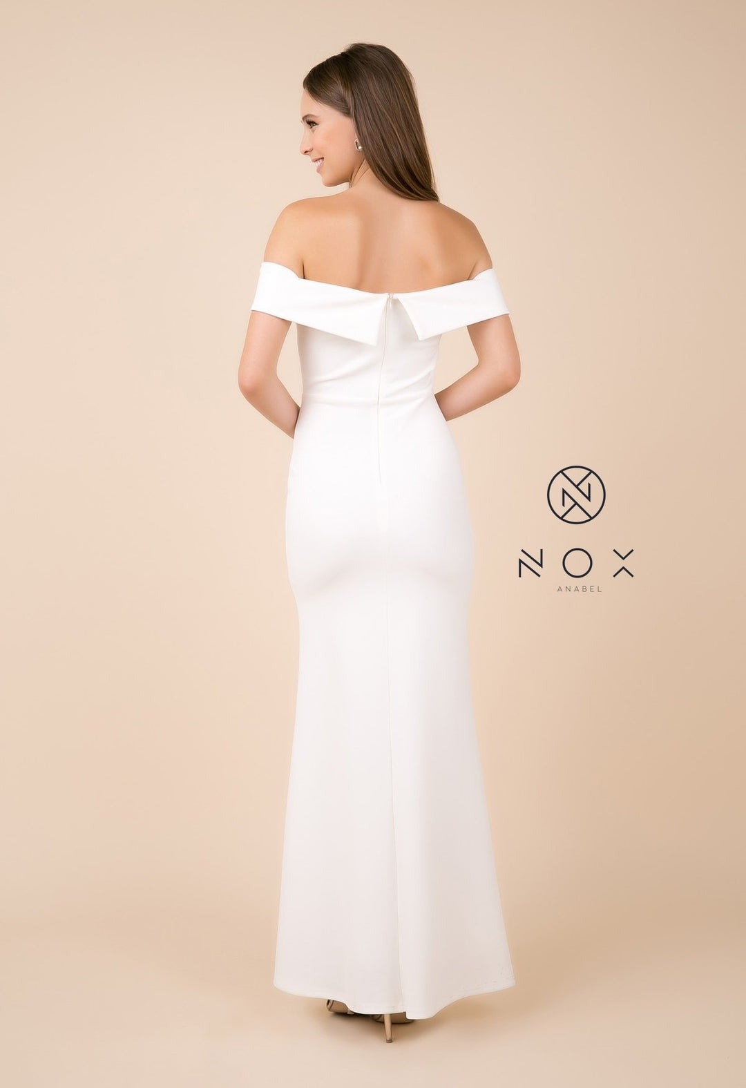 Fitted Long Off Shoulder Dress with High Slit by Nox Anabel K401-Long Formal Dresses-ABC Fashion