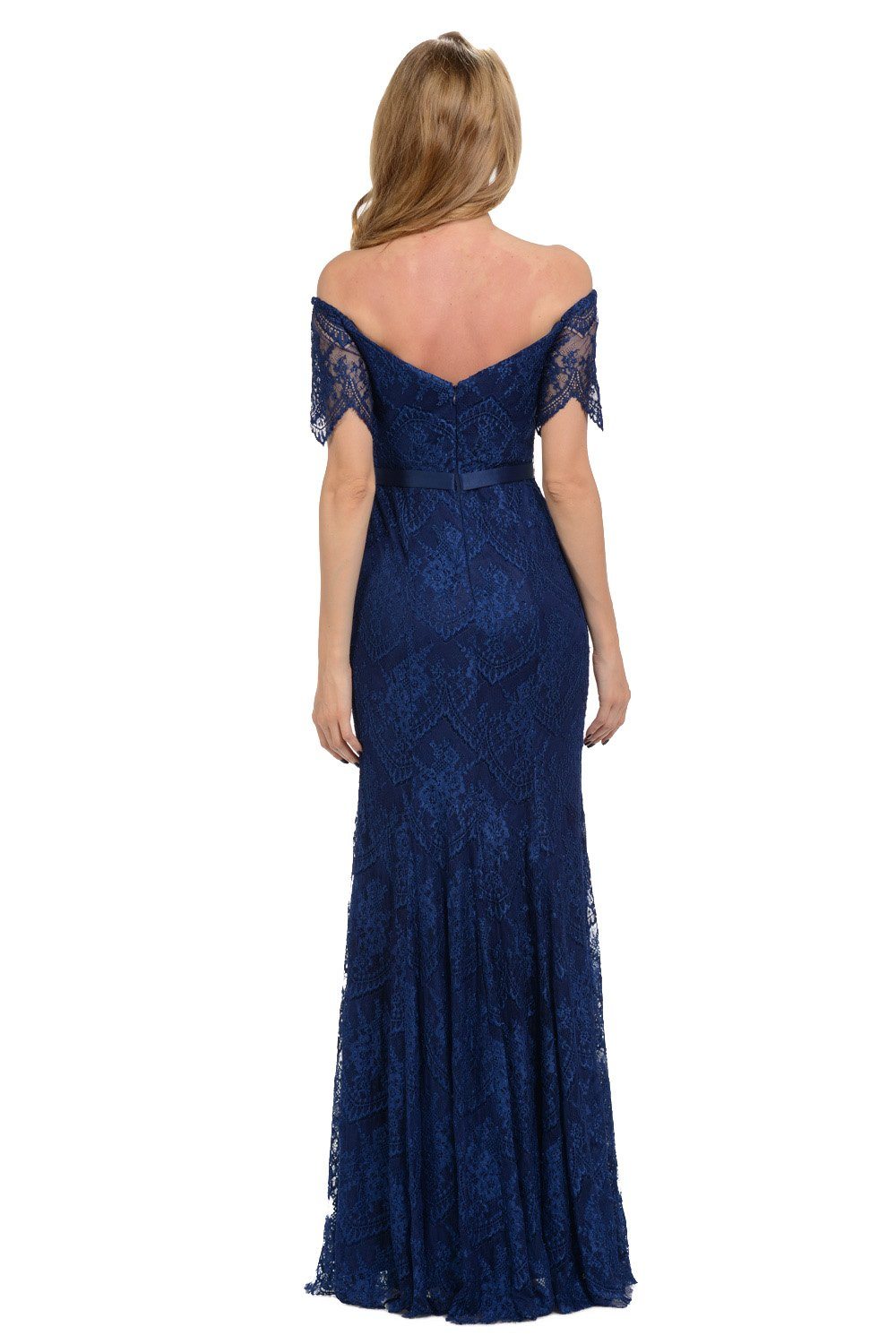Poly USA 8030 Fitted Long Off Shoulder Lace Dress | FormalDressShops Silver / M Poly USA 8030 Fitted Long Off Shoulder Lace Dress | FormalDressShops Silver / M