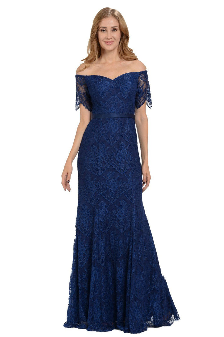 Fitted Long Off Shoulder Lace Dress by Poly USA 8030