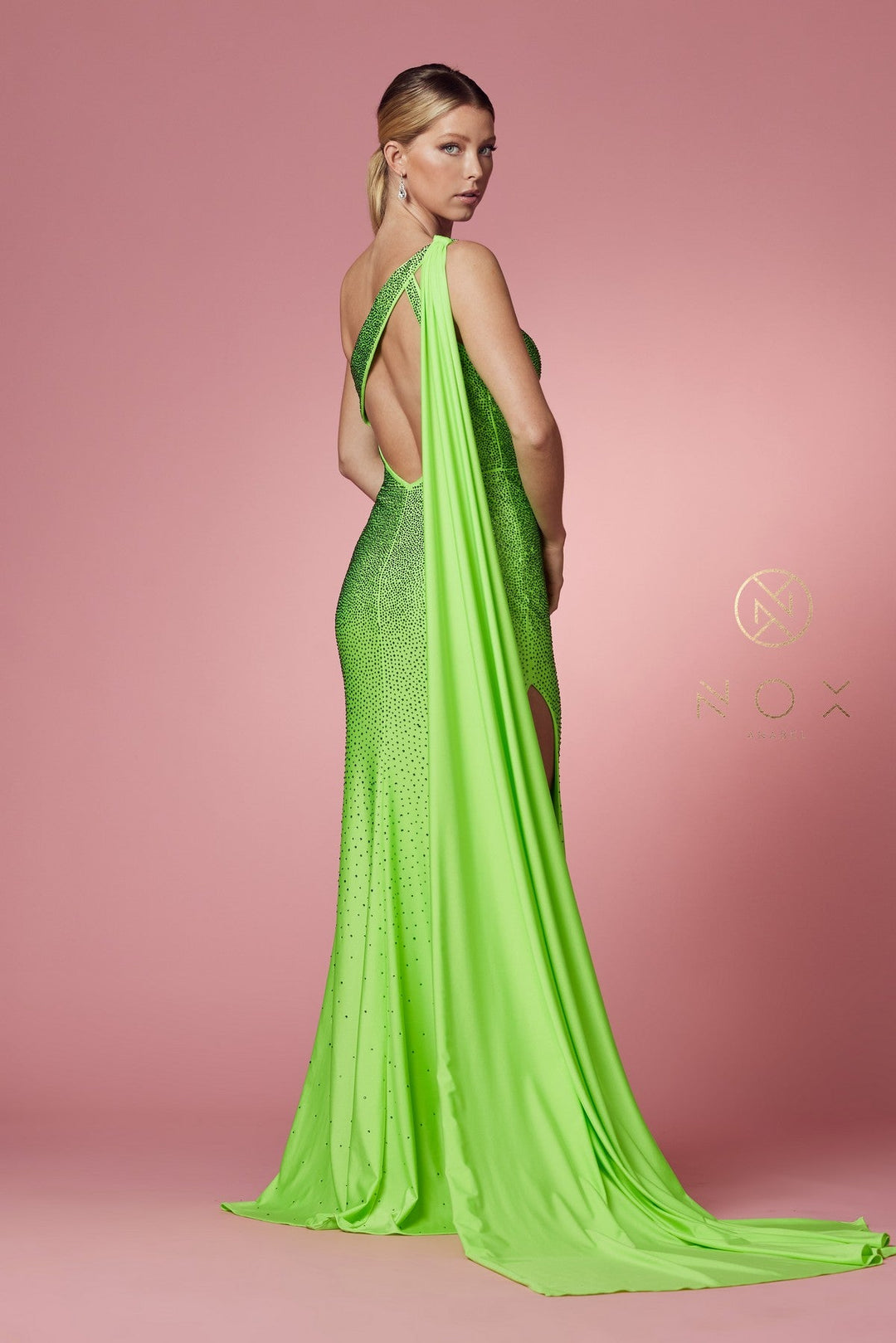 Fitted Long One Shoulder Dress by Nox Anabel E1039